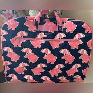 NWOT SIMPLY SOUTHERN GARMENT BAG NAVY BLUE/PINK ELEPHANT PATTERN